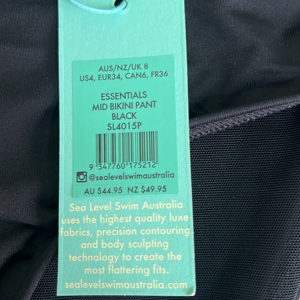 🏖️ Sea level Australia black essentials mid bikini bottoms pant, size 4 - Picture 11 of 14